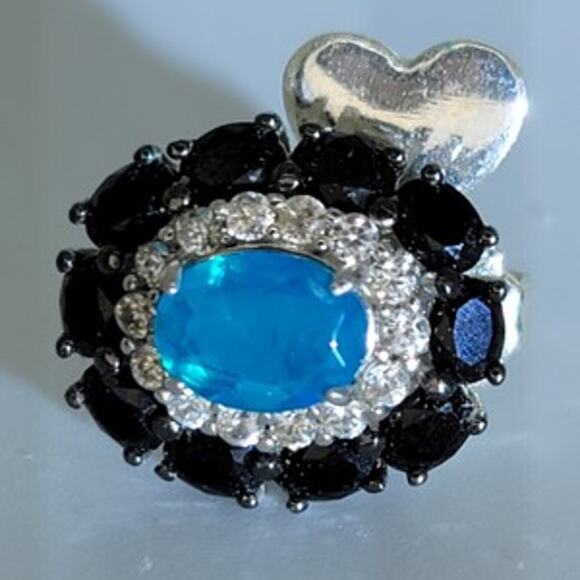 Genuine Untreated Paraiba Blue Opal Black Spinel White Zircon Earrings - Picture 11 of 16